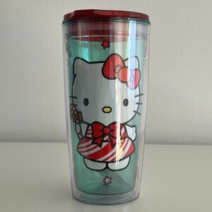 Sanrio Hello Kitty Christmas Red White Candy Cane Travel Tumbler w/ Slider Lid